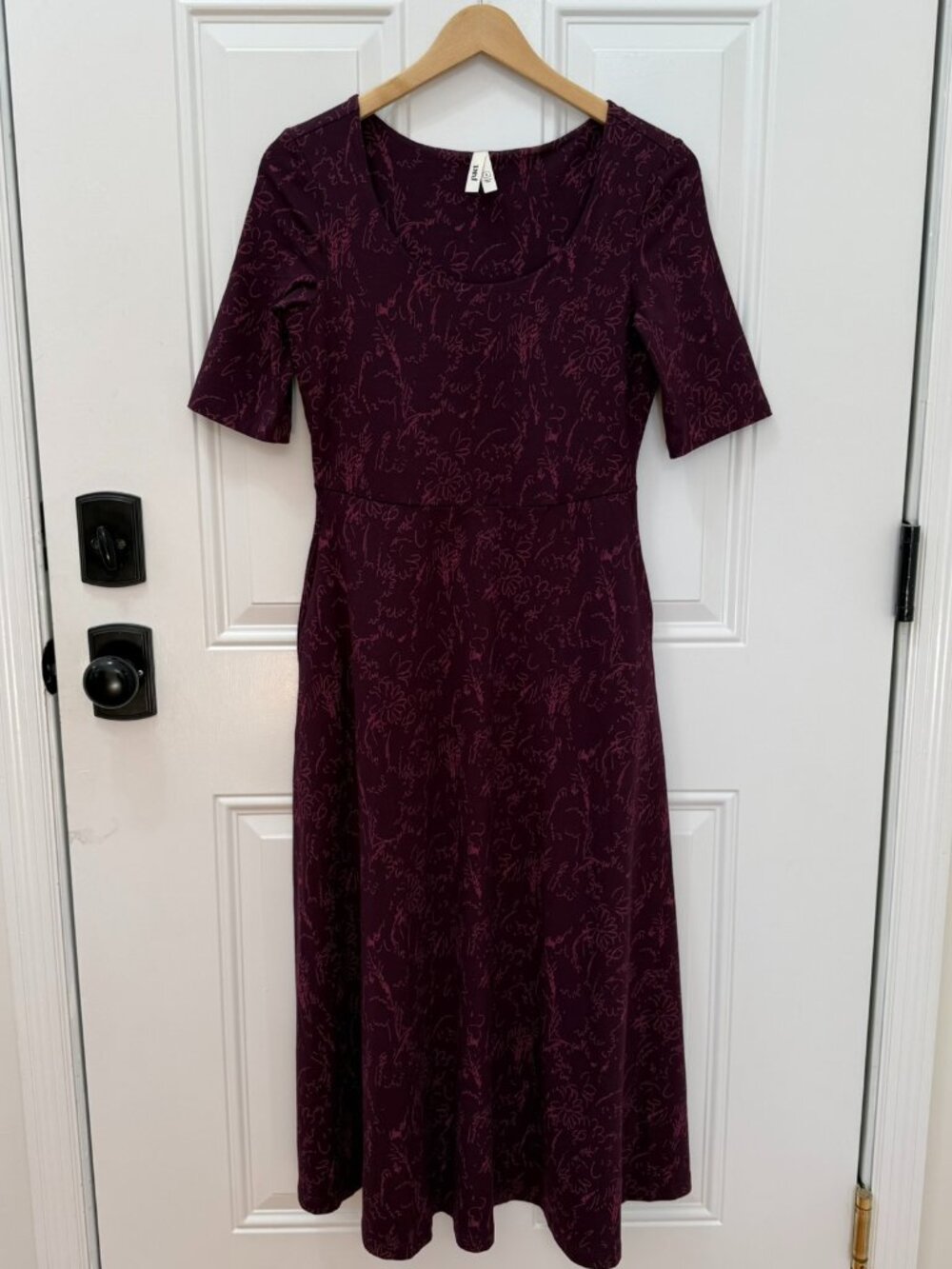 Pact Burgundy Floral Fit & Flare Midi Dress Size Small